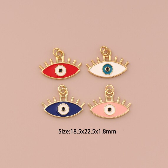 18K Gold Evil Eye Charms,Enamel Minimalist Charms Pendants,Devil Eye Charm for DIY Jewelry Making Supply