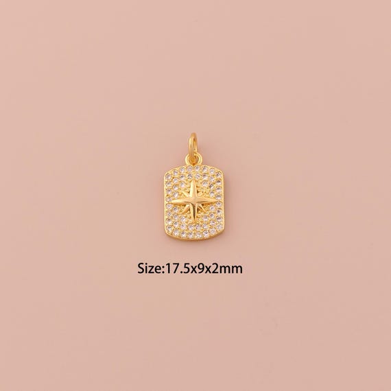 18K Gold Polaris Charms,CZ Pave Minimalist Charms Pendants,Polaris Charm for DIY Jewelry Making Supply