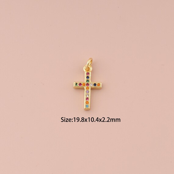 18K Gold Cross Charms,CZ Pave Minimalist Charms Pendants,Christian Charm for DIY Jewelry Making Supply