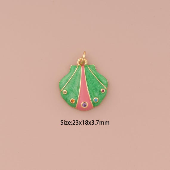 18K Gold Shell Charms,CZ Pave Minimalist Charms Pendants,Enamel Shell Charm for DIY Jewelry Making Supply
