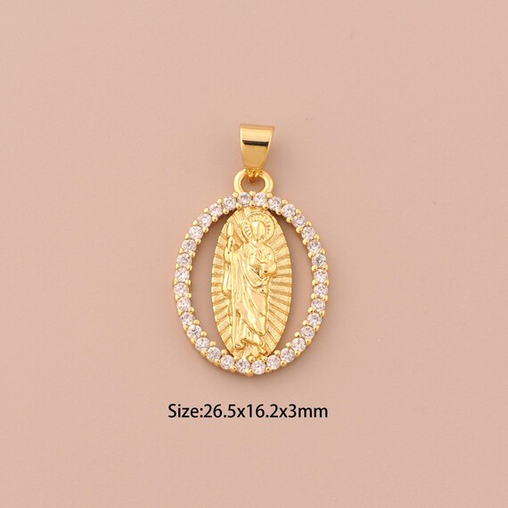 18K Gold St.Juda Charms,CZ Pave Religious Charms Pendants,Saint Jude Charm for DIY Jewelry Making Supply