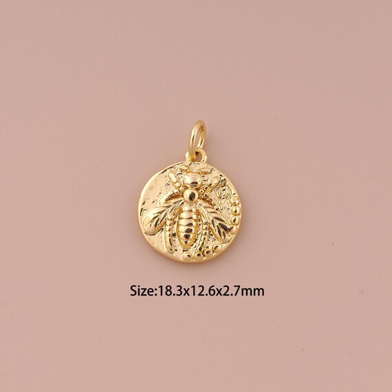 18K Gold Bee Charms,Minimalist Charms Pendants,Bee Charm for DIY Jewelry Making Supply