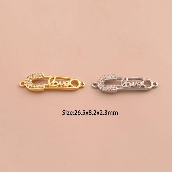 18K Gold Paper Clip Connector,CZ Pave LOVE Connector Charms,Letter Connector for DIY Jewelry Making Supply