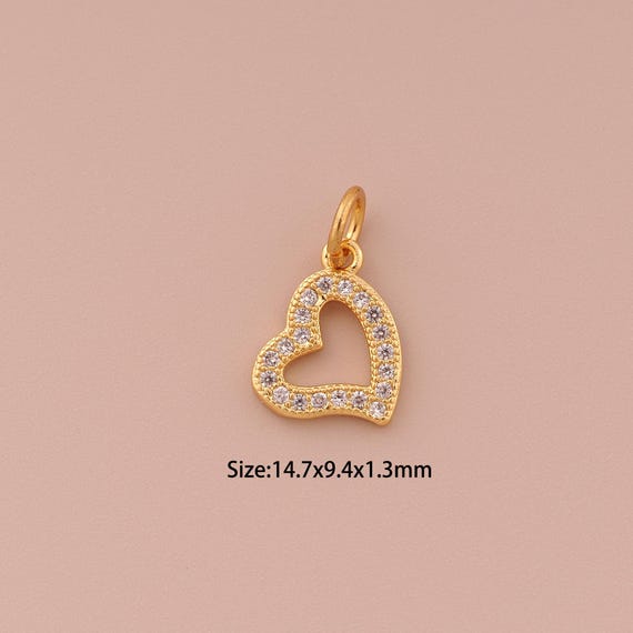 18K Gold Heart Charms,CZ Pave Minimalist Charms Pendants,Heart Charm for DIY Jewelry Making Supply