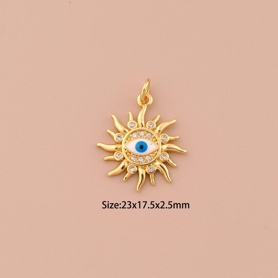 18K Gold Devil Eye Charms,CZ Pave Minimalist Charms Pendants,Sun Charm for DIY Jewelry Making Supply