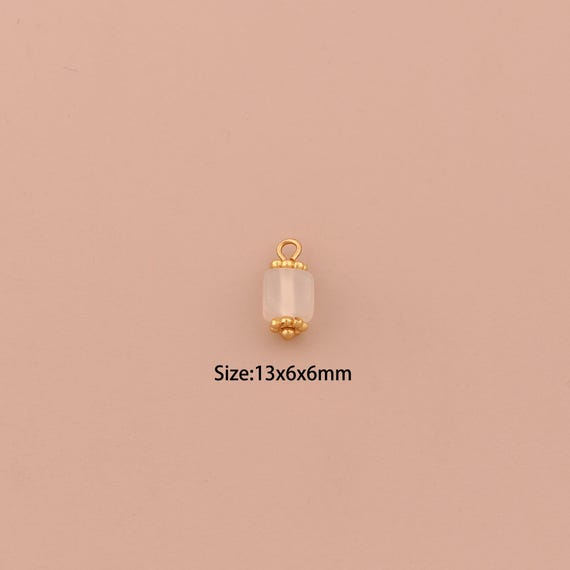 18K Gold Energy Stone Charms,Natural Stone Charms Pendants,White Agate Charm for DIY Jewelry Making Supply