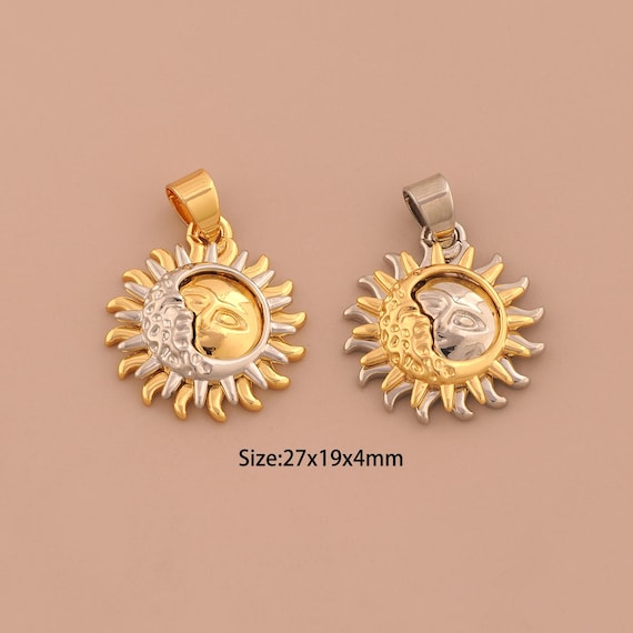18K Gold Sun Moon Charms,Celestial Charms Pendants,Sun Moon Charm for DIY Jewelry Making Supply