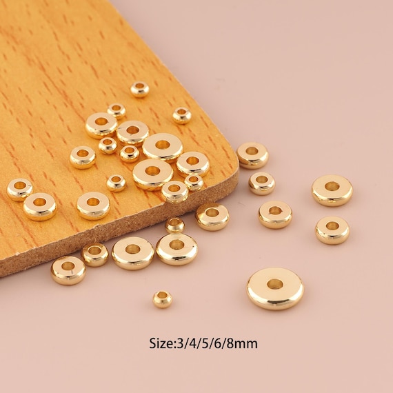 100 Pcs 14K Gold Flat Spacer Bead,Disc Bead,Gold Round Bead for DIY Jewelry Making Supply