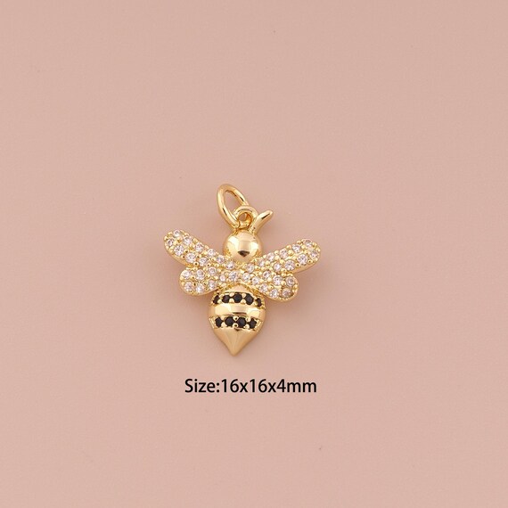 18K Gold Bee Charms,CZ Pave Minimalist Charms Pendants,Bee Charm for DIY Jewelry Making Supply