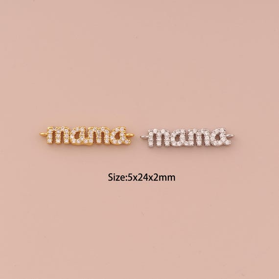 18K Gold MAMA Connector,CZ Pave Minimalist Connector Charms,Letter Connector for DIY Jewelry Making Supply