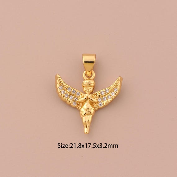 18K Gold Angel Charms,CZ Pave Angel Charms Pendants,Angel Charm for DIY Jewelry Making Supply