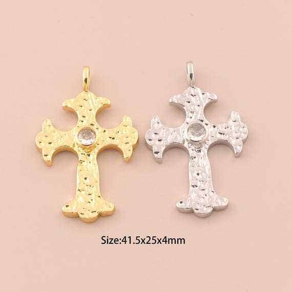 18K Gold Cross Charms,CZ Pave Religious Charms Pendants,Christian Charm for DIY Jewelry Making Supply