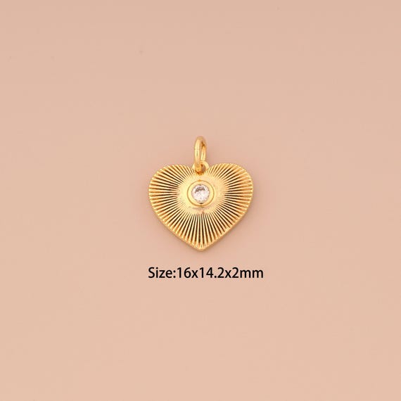 18K Gold Heart Charms,CZ Pave Heart Charms Pendants,Heart Charm for DIY Jewelry Making Supply