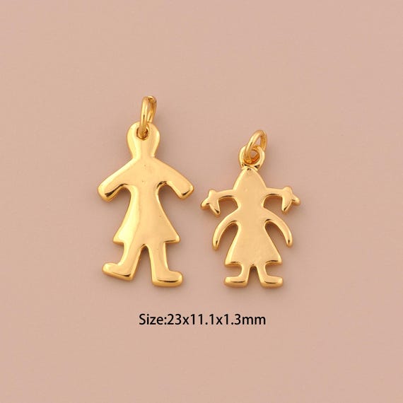 18K Gold Character Charms,Girl Charms Pendants,Boy Charm for DIY Jewelry Making Supply