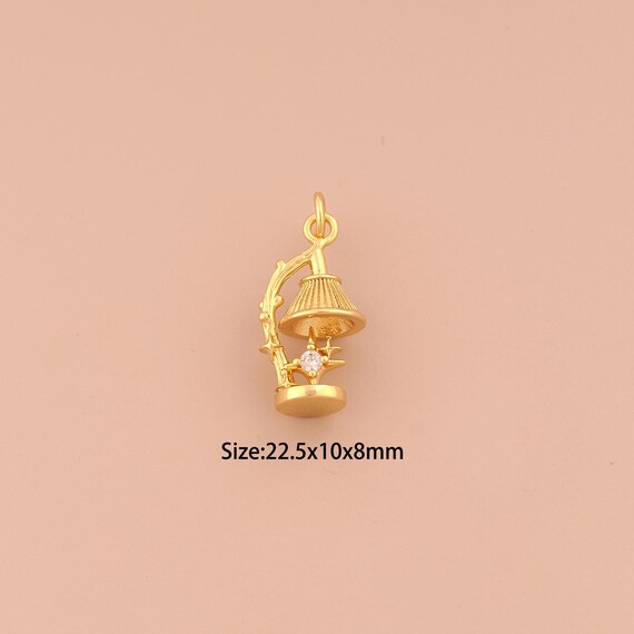 18K Gold Table Lamp Charms,CZ Pave Desk Lamp Charms Pendants,Table Lamp Charm for DIY Jewelry Making Supply