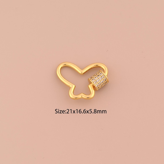 18K Gold Carabiner Clasp,Screw Clasp,CZ Pave Butterfly Clasp for DIY Jewelry Making Supply