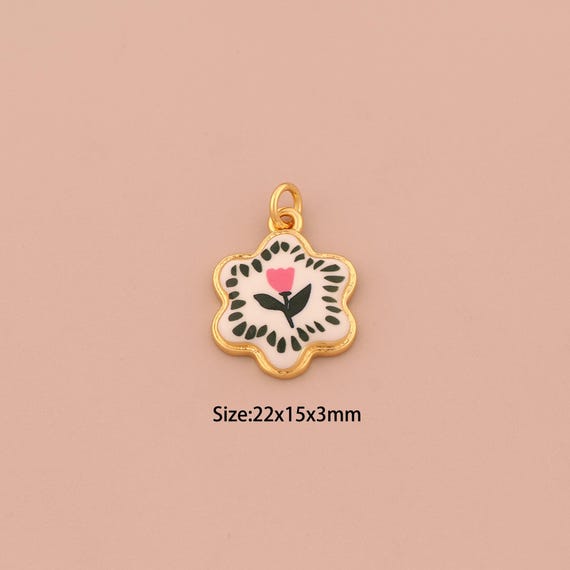 18K Gold David Star Charms,Enamel Jewish Star Charms Pendants,Flower Charm for DIY Jewelry Making Supply