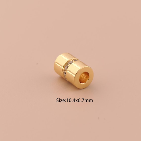 18K Gold Tube Spacer Bead,CZ Pave Minimalist Bead,Round Bead for DIY Jewelry Making Supply