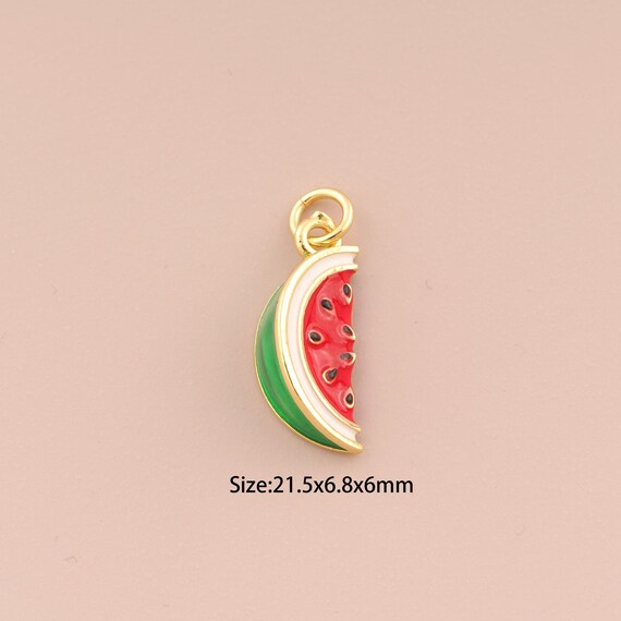 18K Gold Filled Watermelon Pendant,Enamel Fruit Charm,Watermelon Charm, DIY Jewelry Supplies