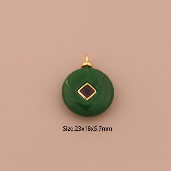 18K Gold Energy Stone Charms,Natural Stone Charms Pendants,Malay Jade Charm for DIY Jewelry Making Supply