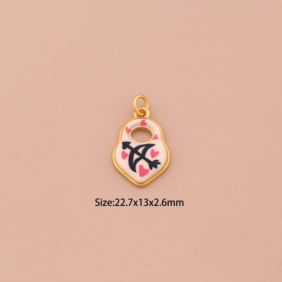 18K Gold Heart Charms,Enamel Lock Charms Pendants,Bow and Arrow Charm for DIY Jewelry Making Supply