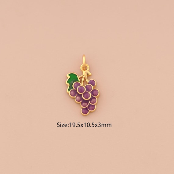 18K Gold Fruit Charms,Grape Charms Pendants,Enamel Fruit Charm for DIY Jewelry Making Supply