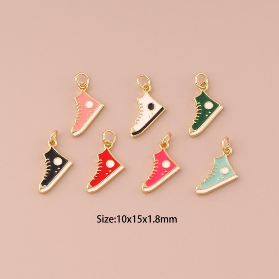 18K Gold Shoe Charms,Enamel Minimalist Charms Pendants,Shoe Charm for DIY Jewelry Making Supply