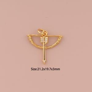 18K Gold Bow and Arrow Charms,CZ Pave Minimalist Charms Pendants,Bow and Arrow Charm for DIY Jewelry Making Supply