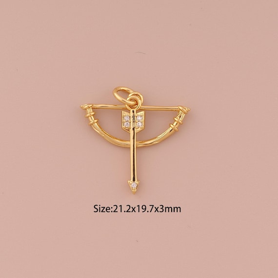 18K Gold Bow and Arrow Charms,CZ Pave Minimalist Charms Pendants,Bow and Arrow Charm for DIY Jewelry Making Supply