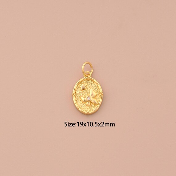 18K Gold Bow Charms,CZ Pave Star Charms Pendants,Oval Charm for DIY Jewelry Making Supply
