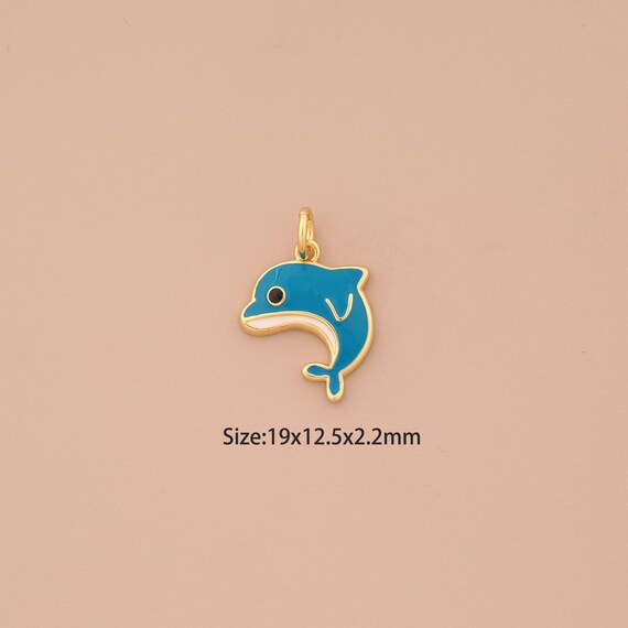 18K Gold Dolphin Charms,Enamel Marine Life Charms Pendants,Dolphin Charm for DIY Jewelry Making Supply