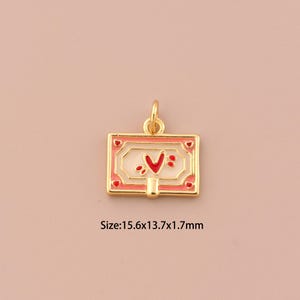 18K Gold Postkarte Charms, Quadrat Charme Anhänger, Emaille Herz Charm für DIY Schmuckherstellung Versorgung