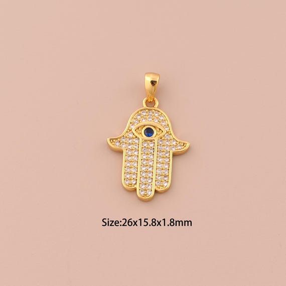 18K Gold Hamsa Charms,CZ Pave Fatima Charms Pendants,Evil Eye Charm for DIY Jewelry Making Supply