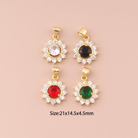 18K Gold Flower Charms,CZ Pave Minimalist Charms Pendants,Flower Charm for DIY Jewelry Making Supply