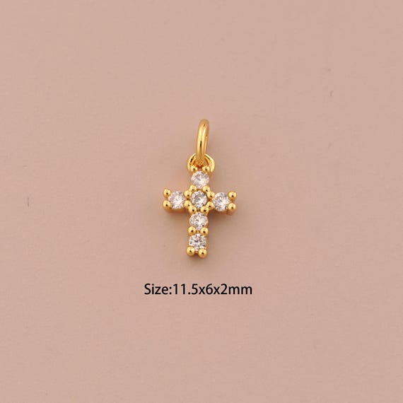 18K Gold Mini Cross Charms,CZ Pave Religious Charms Pendants,Christian Charm for DIY Jewelry Making Supply
