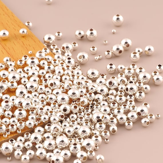 50 Pcs Sterling Silver Ball Spacer Bead,Round Bead,925 Silver Ball Bead for DIY Jewelry Making Supply