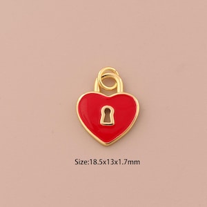 18K Gold Heart Charms,Enamel Lock Charms Pendants,Lock Charm for DIY Jewelry Making Supply