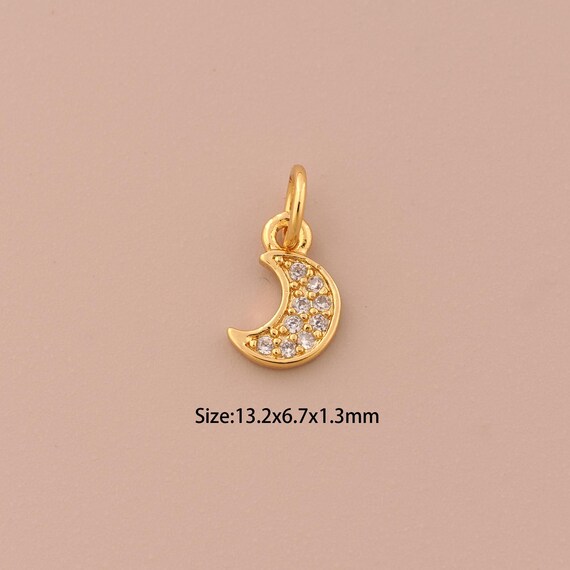 18K Gold Crescent Moon Charms,CZ Pave Minimalist Charms Pendants,Moon Charm for DIY Jewelry Making Supply