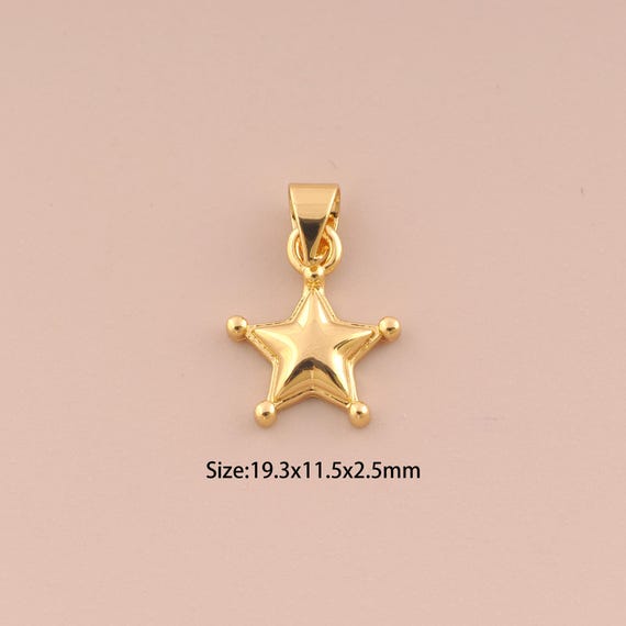 18K Gold Star Charms,Micropavé CZ Minimalist Charms Pendants,Star Charm for DIY Jewelry Making Supply