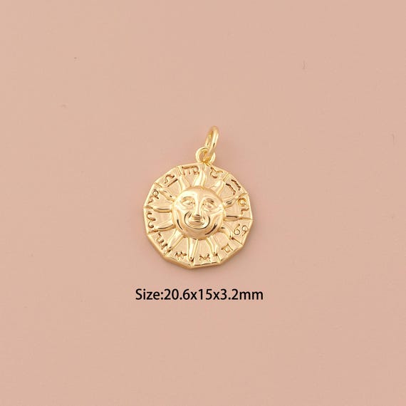 18K Gold Constellation Disk Charms,Minimalist Charms Pendants,Sun Charm for DIY Jewelry Making Supply