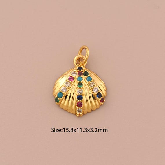 18K Gold Shell Charms,CZ Pave Shell Charms Pendants,Shell Charm for DIY Jewelry Making Supply