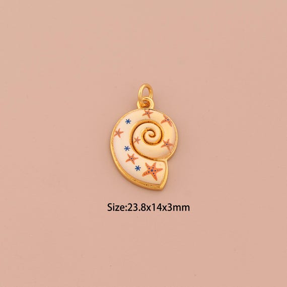 18K Gold Snail Shell Charms,Enamel Shell Charms Pendants,Starfish Charm for DIY Jewelry Making Supply