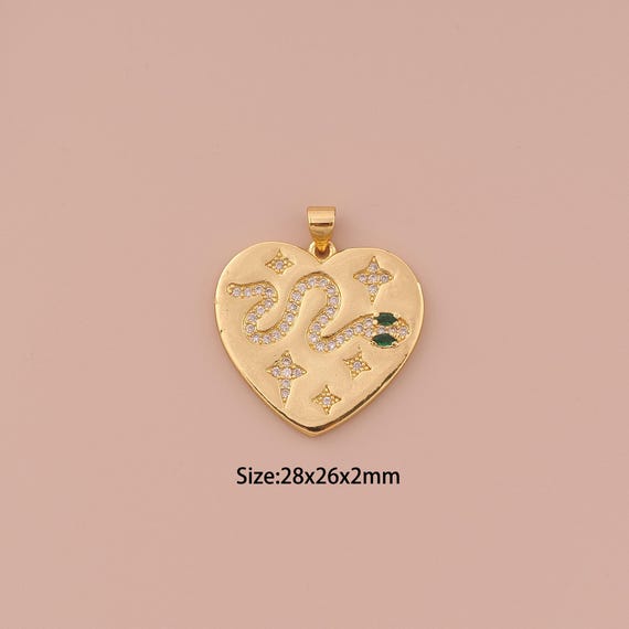 18K Gold Snake Charms,CZ Pave Star Charms Pendants,Heart Charm for DIY Jewelry Making Supply