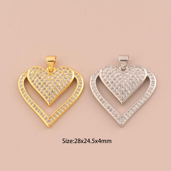 18K Gold Heart Charms,CZ Pave Minimalist Charms Pendants,Heart Charm for DIY Jewelry Making Supply