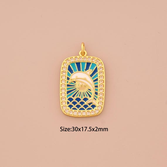 18K Gold CZ Dolphin Charms,Enamel Animal Charms Pendants,Dolphin Charm for DIY Jewelry Making Supply