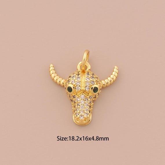 18K Gold Cow Head Charms,CZ Pave Animal Charms Pendants,Cow Head Charm for DIY Jewelry Making Supply