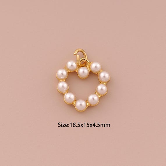18K Gold Heart Charms,Pearl Minimalist Charms Pendants,Heart Charm for DIY Jewelry Making Supply