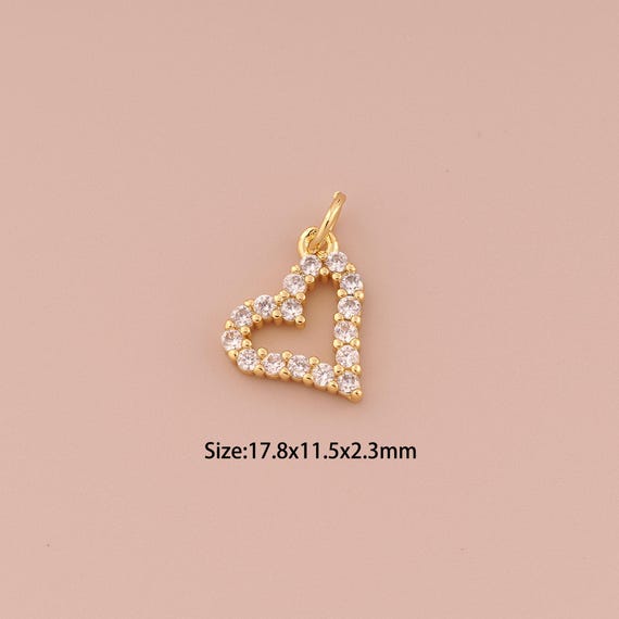 18K Gold Heart Charms,CZ Pave Minimalist Charms Pendants,Heart Charm for DIY Jewelry Making Supply