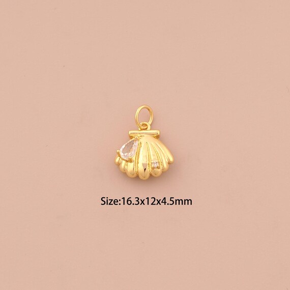 18K Gold Shell Charms,CZ Pave Oyster Charms Pendants,Shell Charm for DIY Jewelry Making Supply