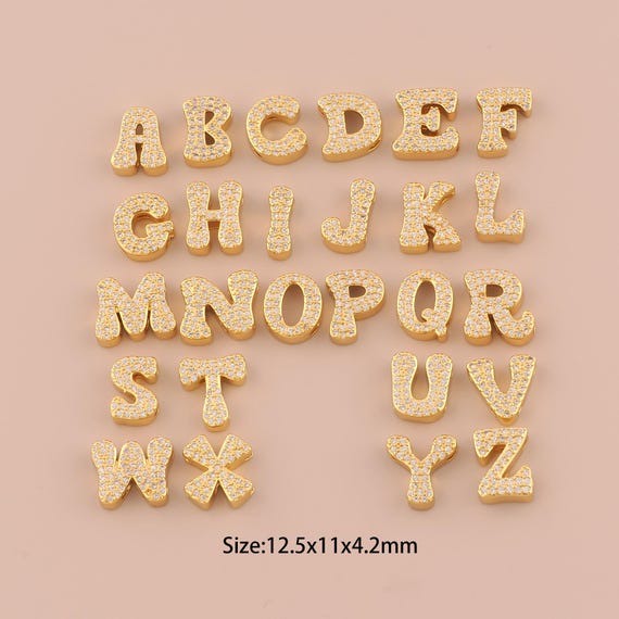 18K Gold Letter Pendant,CZ Pave Initial Charms,Bead Charm for DIY Jewelry Making Supply